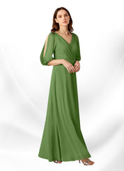 Augday Bronwyn A-Line V-Neck Ruched Chiffon Dress