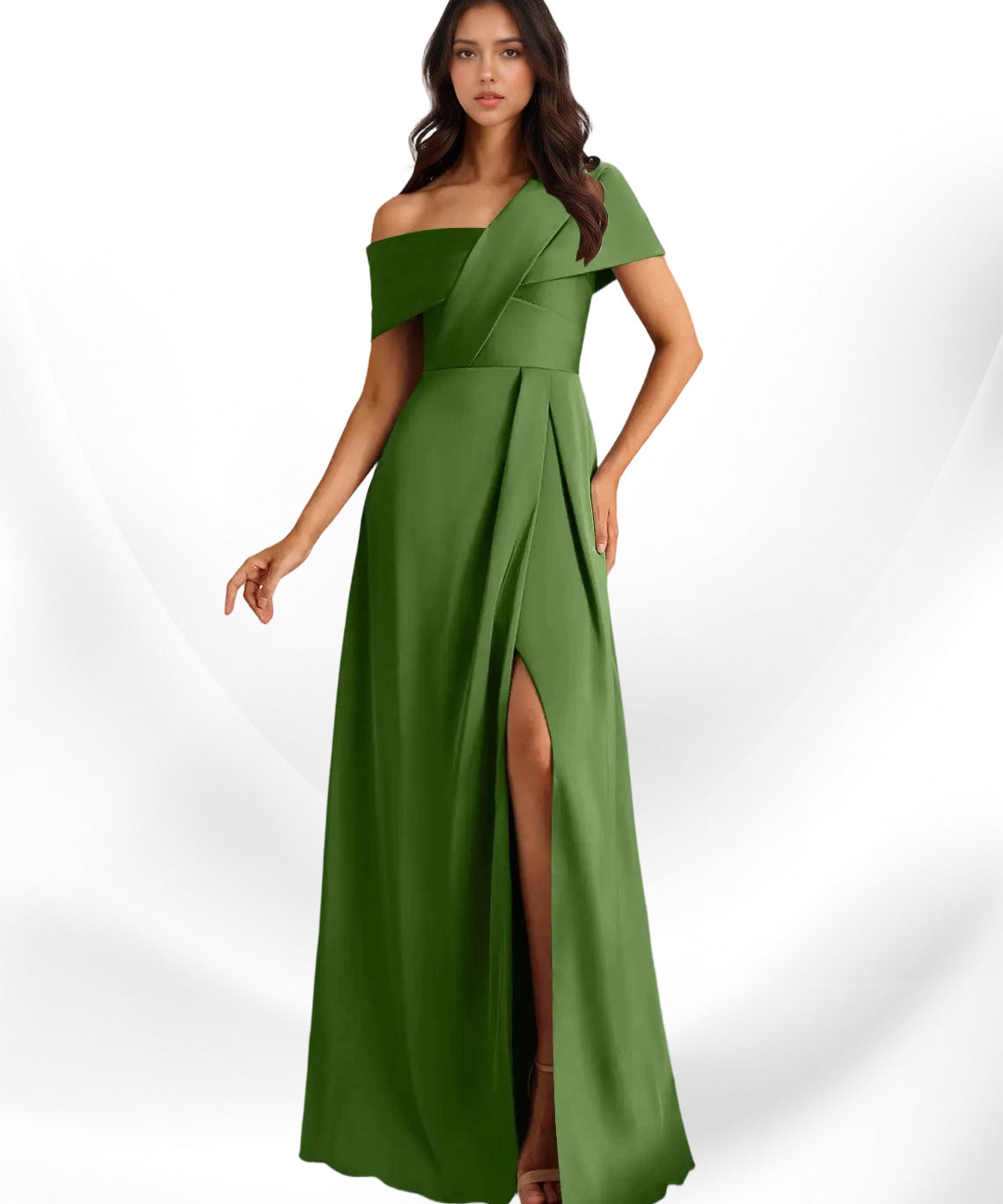 Augday Milton A-Line Pleated Stretch Satin Dress