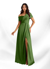 Augday Milton A-Line Pleated Stretch Satin Dress