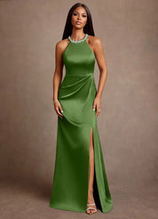 Augday Lawrence A-Line Pleated Stretch Satin Dress