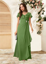 Augday Snapdragon A-Line V-Neck Ruched Chiffon Dress
