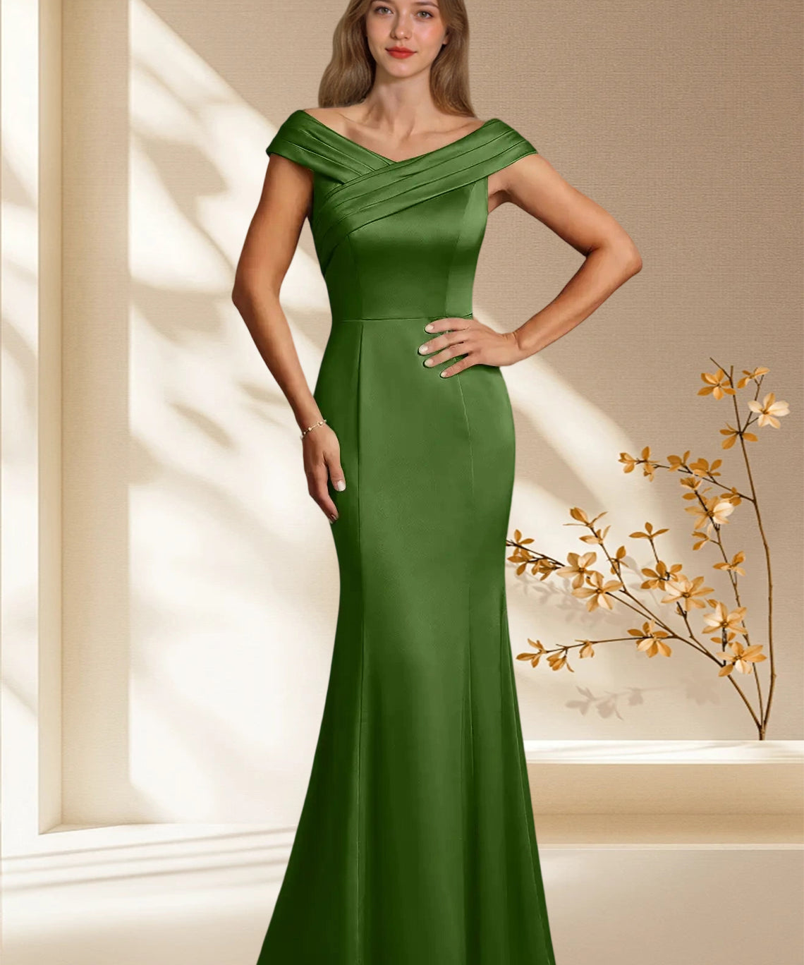 Augday Aberdeen Sheath Pleated Stretch Satin Dress
