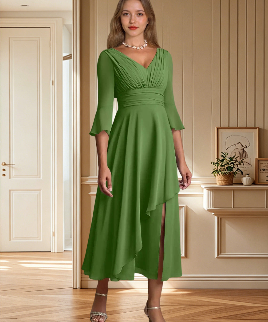 Augday Aerynne A-Line Pleated Chiffon Dress