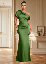 Augday Rutha Sheath One Shoulder Stretch Satin Dress