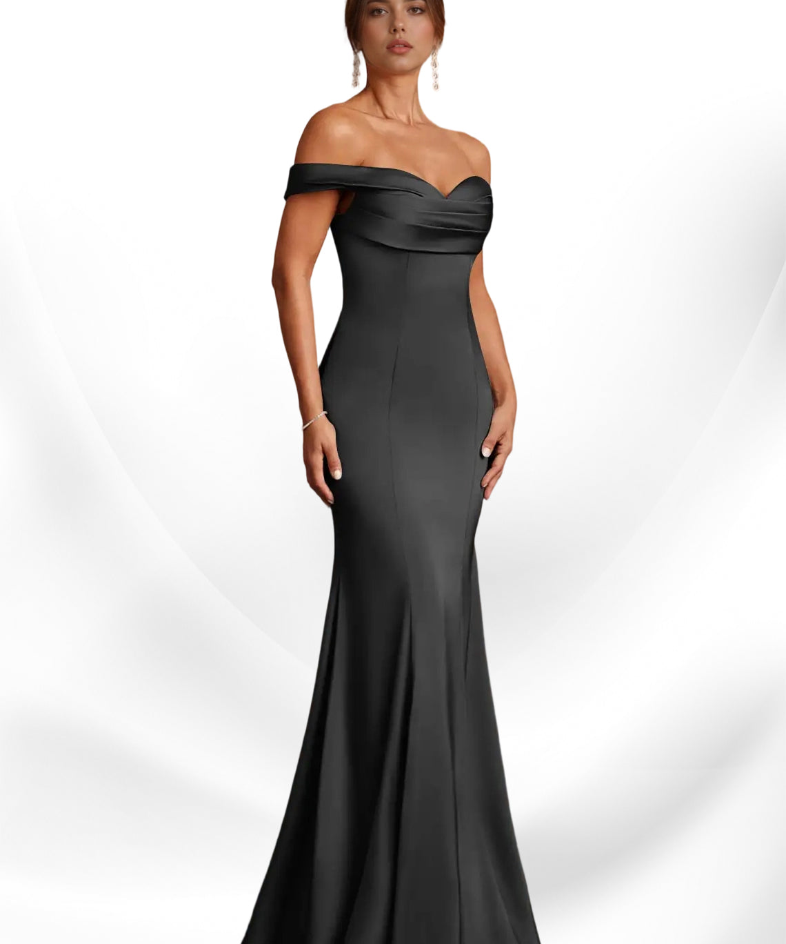 Augday  Mermaid Off the Shoulder Stretch Satin Dress