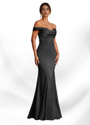Augday  Mermaid Off the Shoulder Stretch Satin Dress