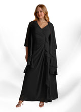 Augday Manuella A-Line V-Neck Pleated Chiffon Dress