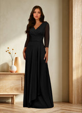 Augday Annetta A-Line V-Neck Pleated Mesh Dress