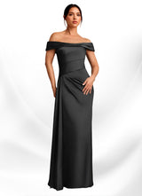 Augday Beah Sheath Off the Shoulder Stretch Satin Dress