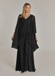 Augday Manuella A-Line V-Neck Pleated Chiffon Dress
