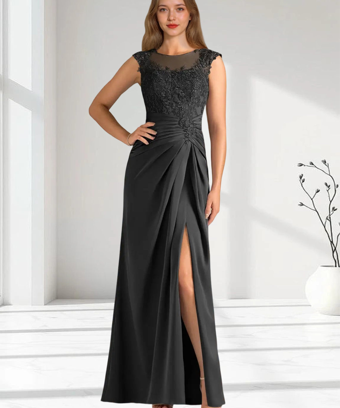 Augday Santa Barbara Sheath Pleated Stretch Satin Dress