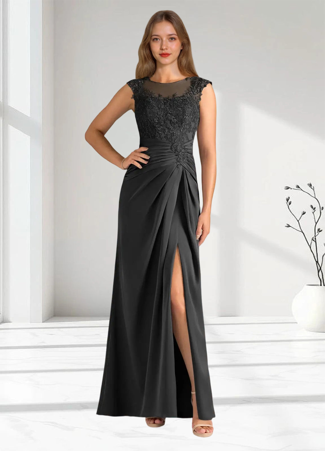 Augday Santa Barbara Sheath Pleated Stretch Satin Dress