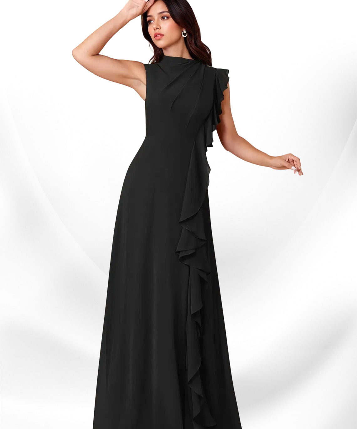 Augday Narine A-Line High Neckline Pleated Chiffon Dress