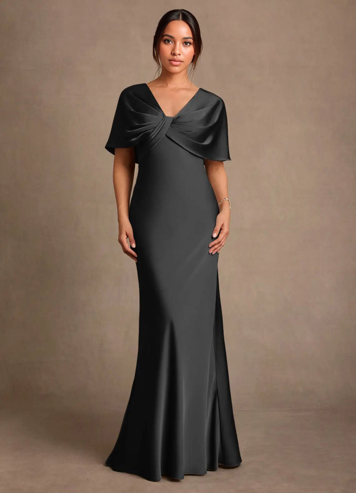 Augday Dosia Sheath Pleated Stretch Satin Dress