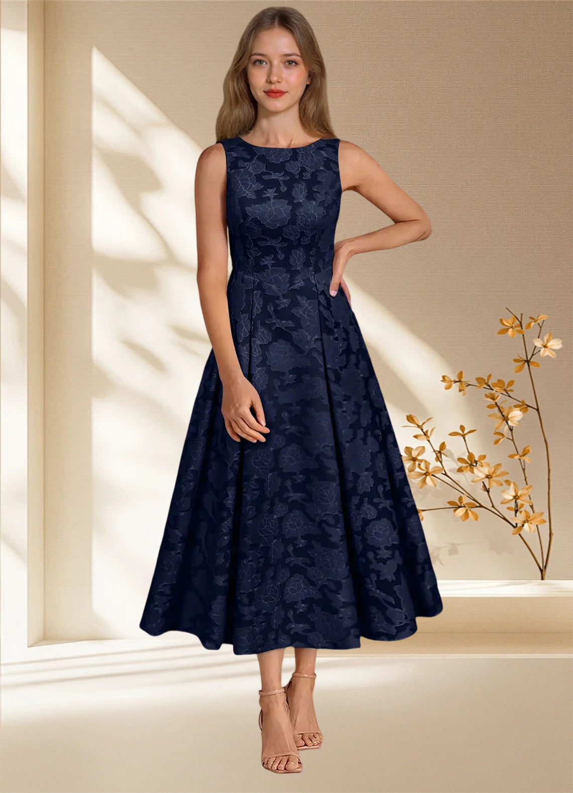 Augday Fulton A-Line Pleated Floral Burnout Dress