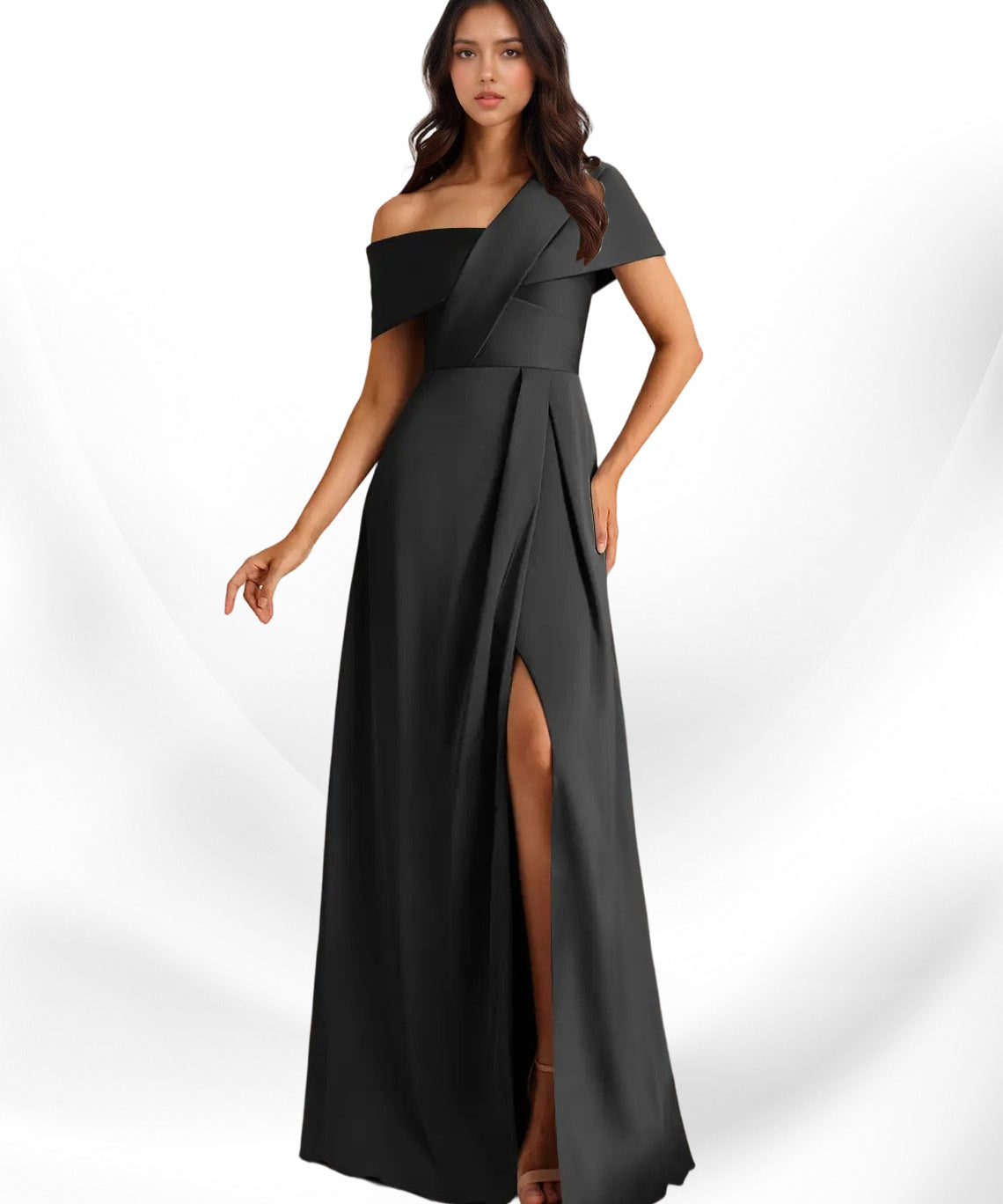 Augday Milton A-Line Pleated Stretch Satin Dress