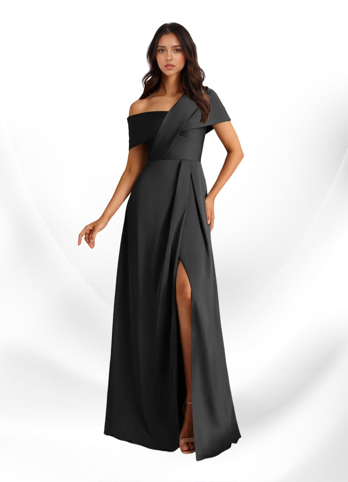 Augday Milton A-Line Pleated Stretch Satin Dress