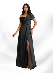 Augday Milton A-Line Pleated Stretch Satin Dress