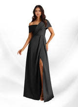 Augday Milton A-Line Pleated Stretch Satin Dress