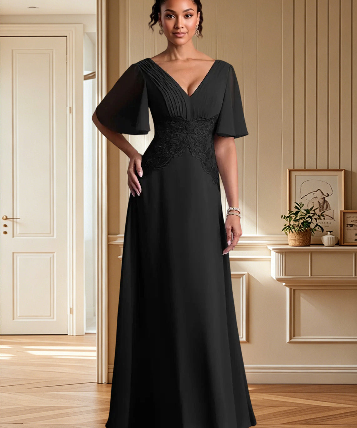 Augday Milliat A-Line Lace Chiffon Dress
