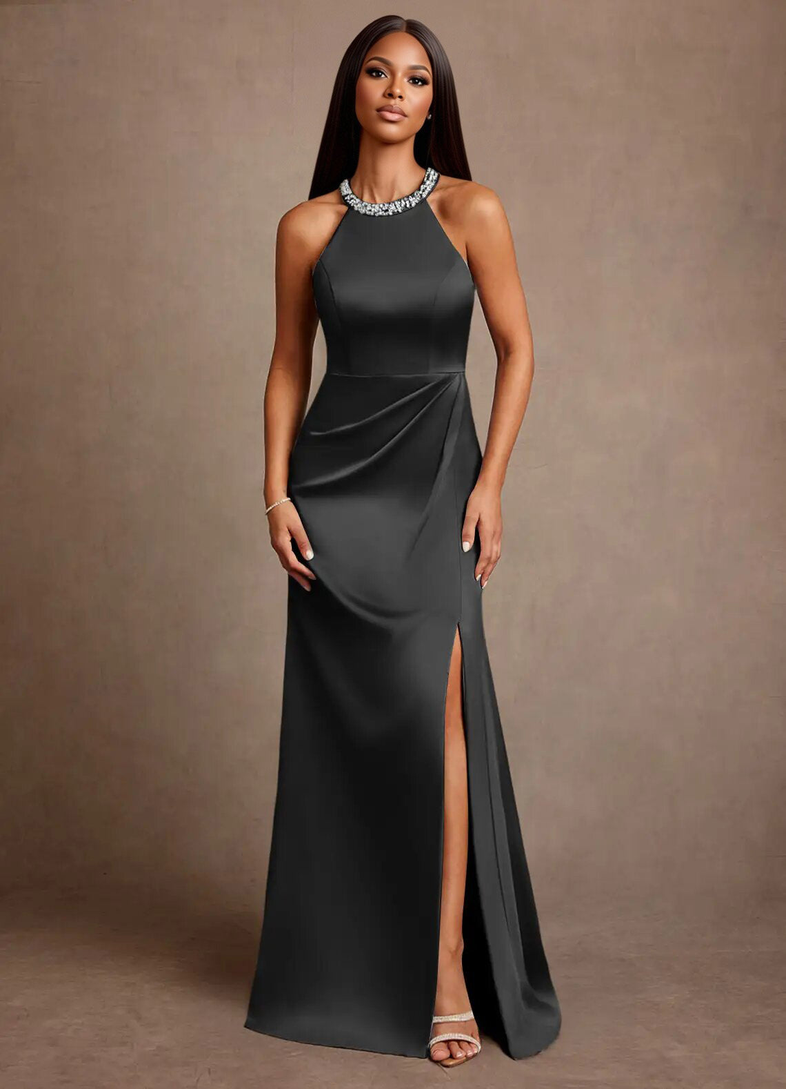 Augday Lawrence A-Line Pleated Stretch Satin Dress