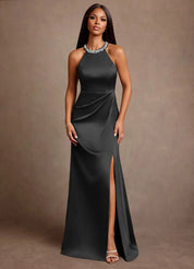 Augday Lawrence A-Line Pleated Stretch Satin Dress