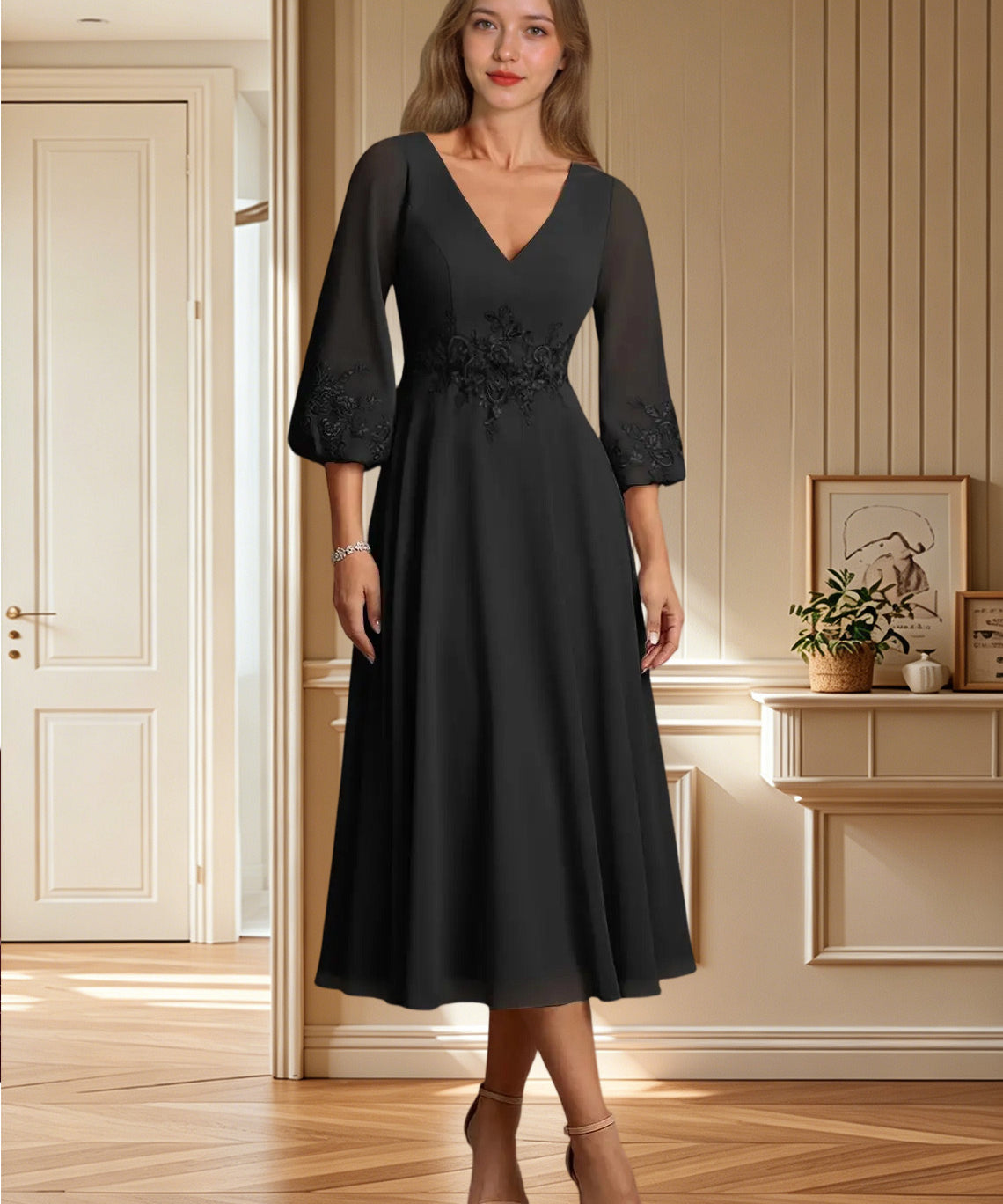 Augday Ana A-Line Lace Chiffon Dress