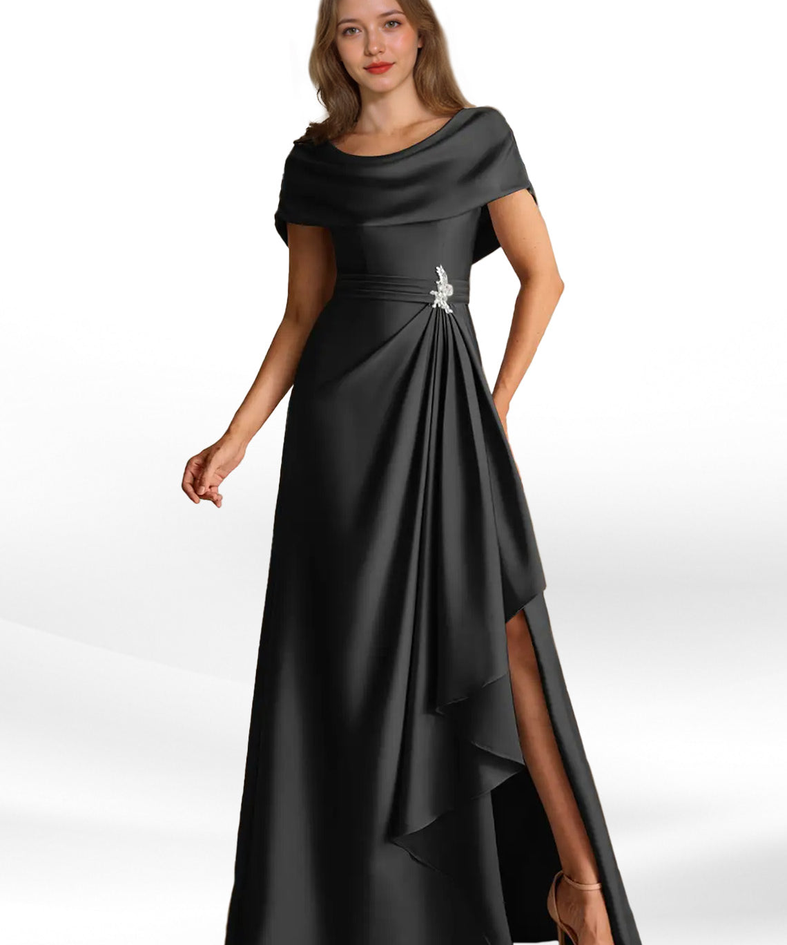 Augday Branford A-Line Pleated Stretch Satin Dress