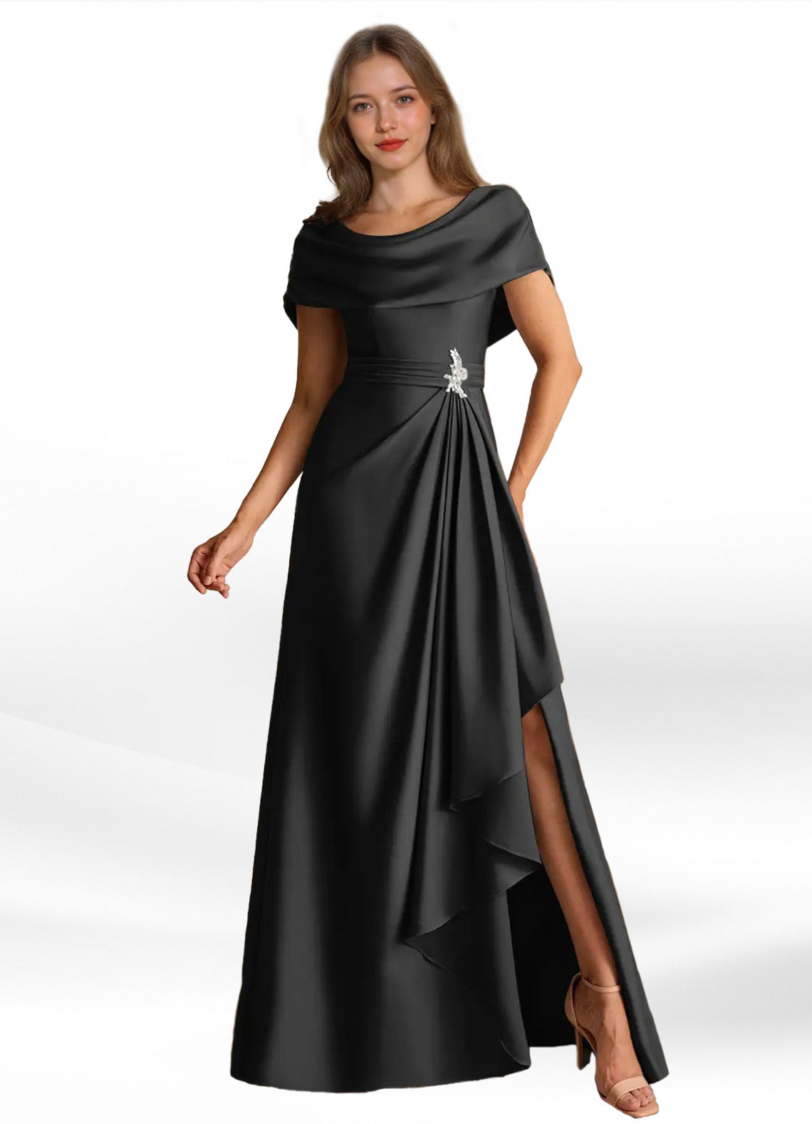 Augday Branford A-Line Pleated Stretch Satin Dress