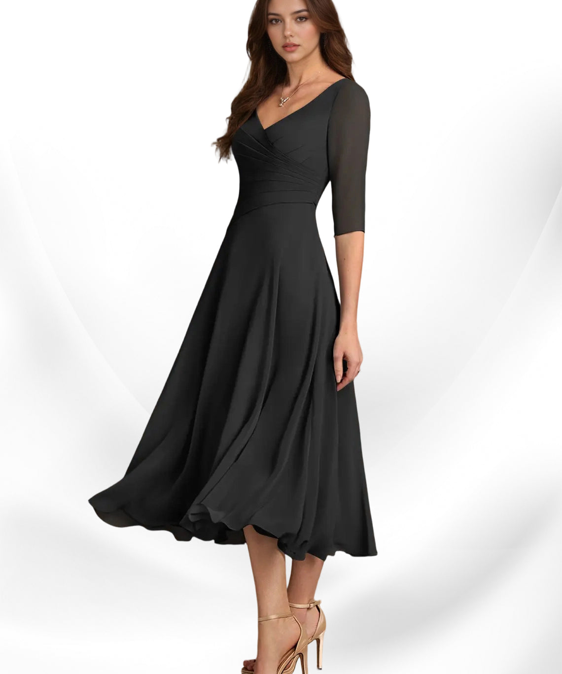 Augay Durant A-Line Pleated Chiffon Dress