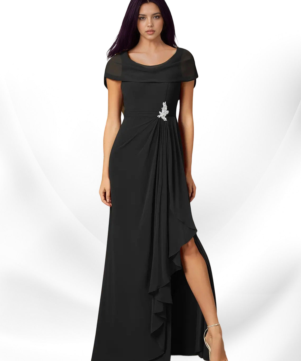 Augday Mary A-Line Side Slit Chiffon Dress