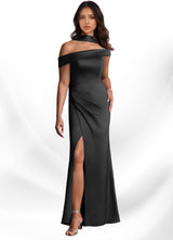 Augday Kamala Sheath One Shoulder Stretch Satin Dress
