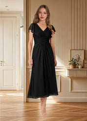 Augday Vera A-Line V-Neck Pleated Mesh Dress