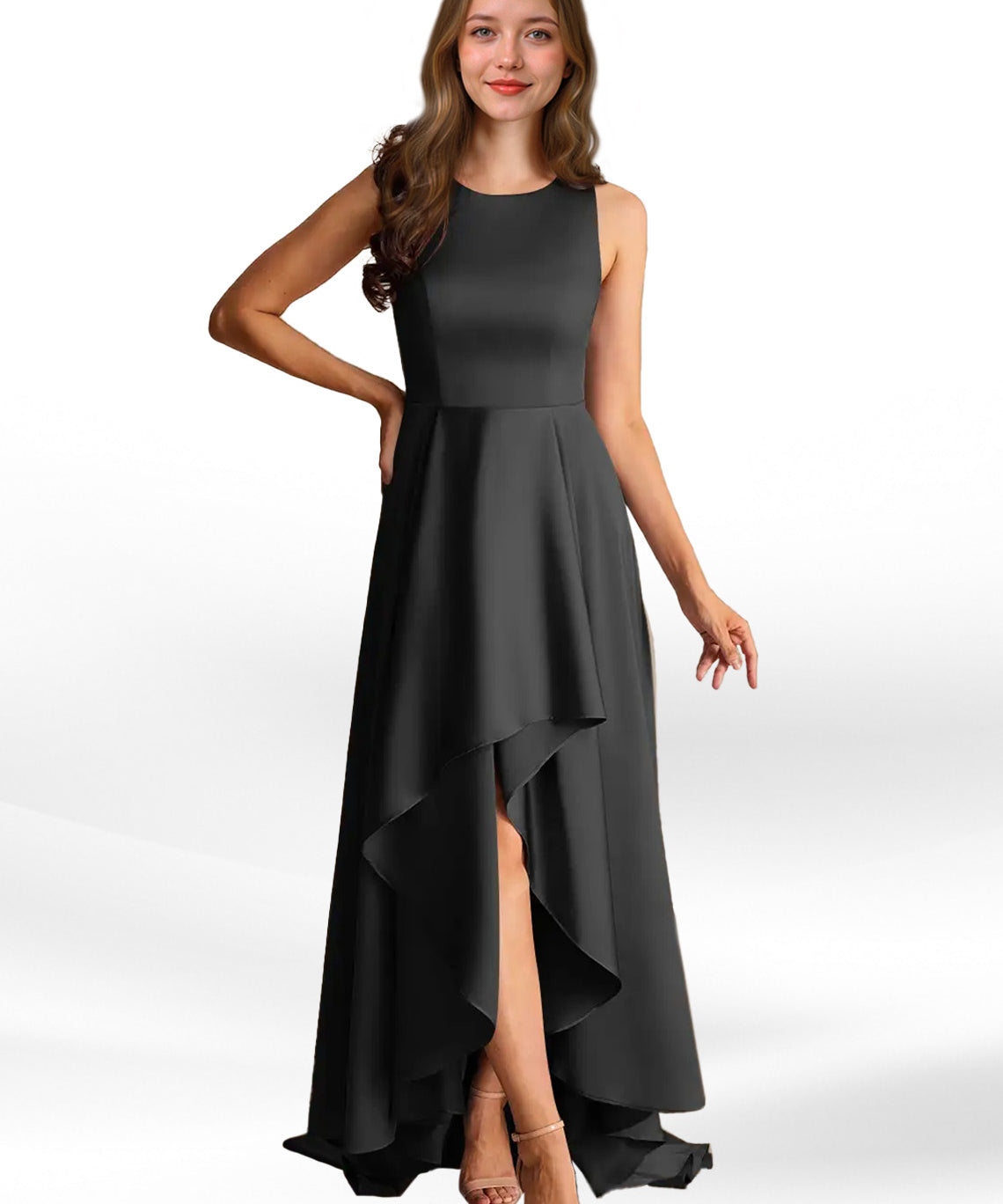 Augday Niles A-Line Trains Stretch Satin Dress