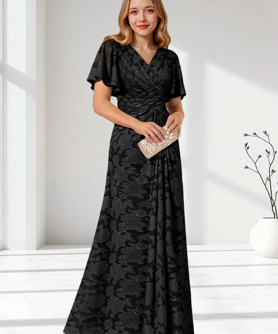 Augday Emmeline Pleated Floral Burnout Dress