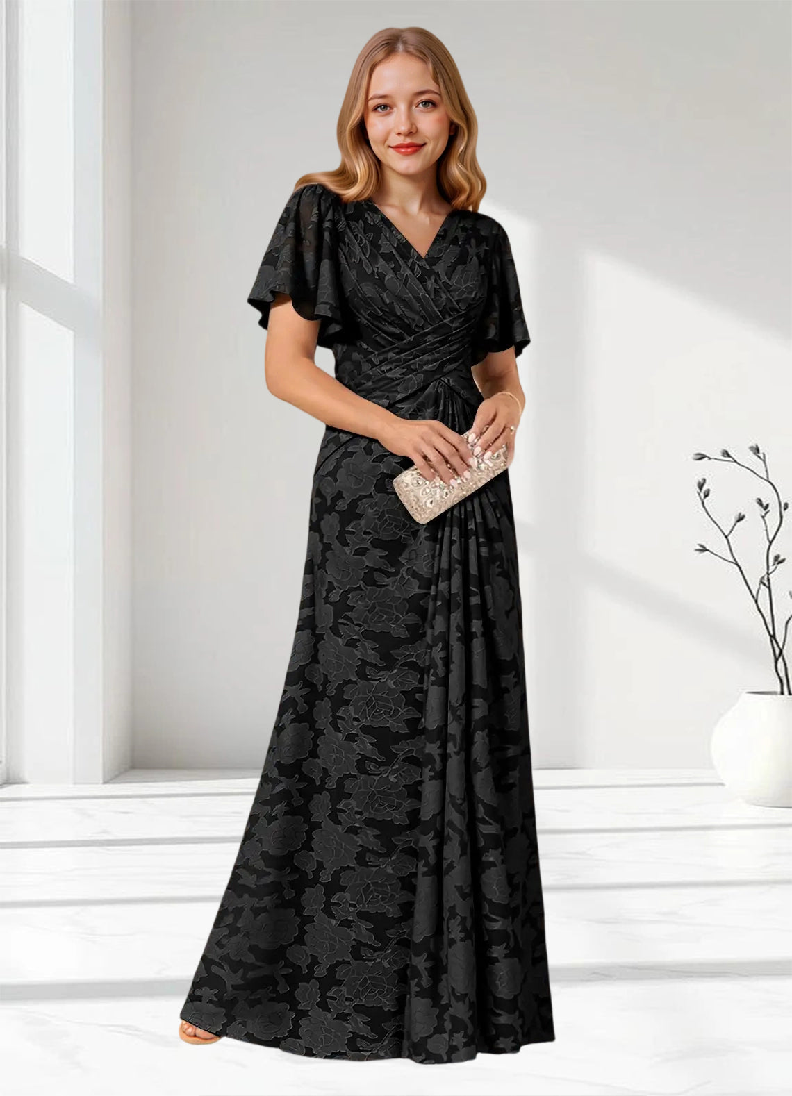 Augday Emmeline Pleated Floral Burnout Dress