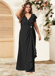 Augday Snapdragon A-Line V-Neck Ruched Chiffon Dress