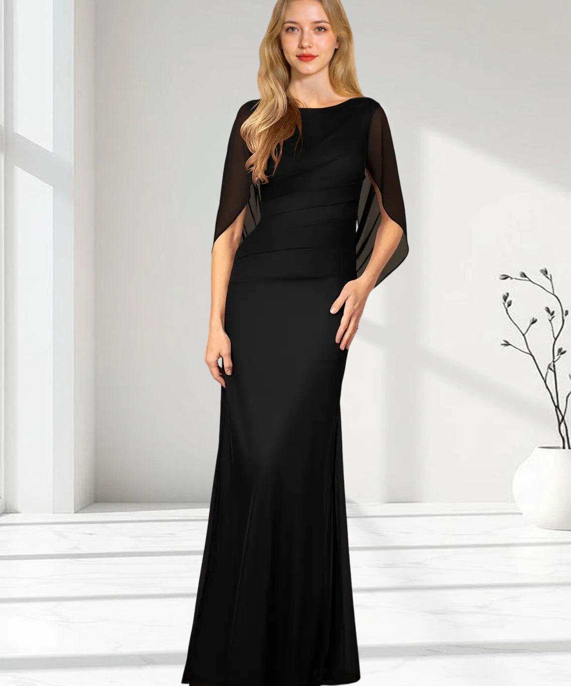 Augday Belladonna Mermaid Scoop Pleated Mesh Dress