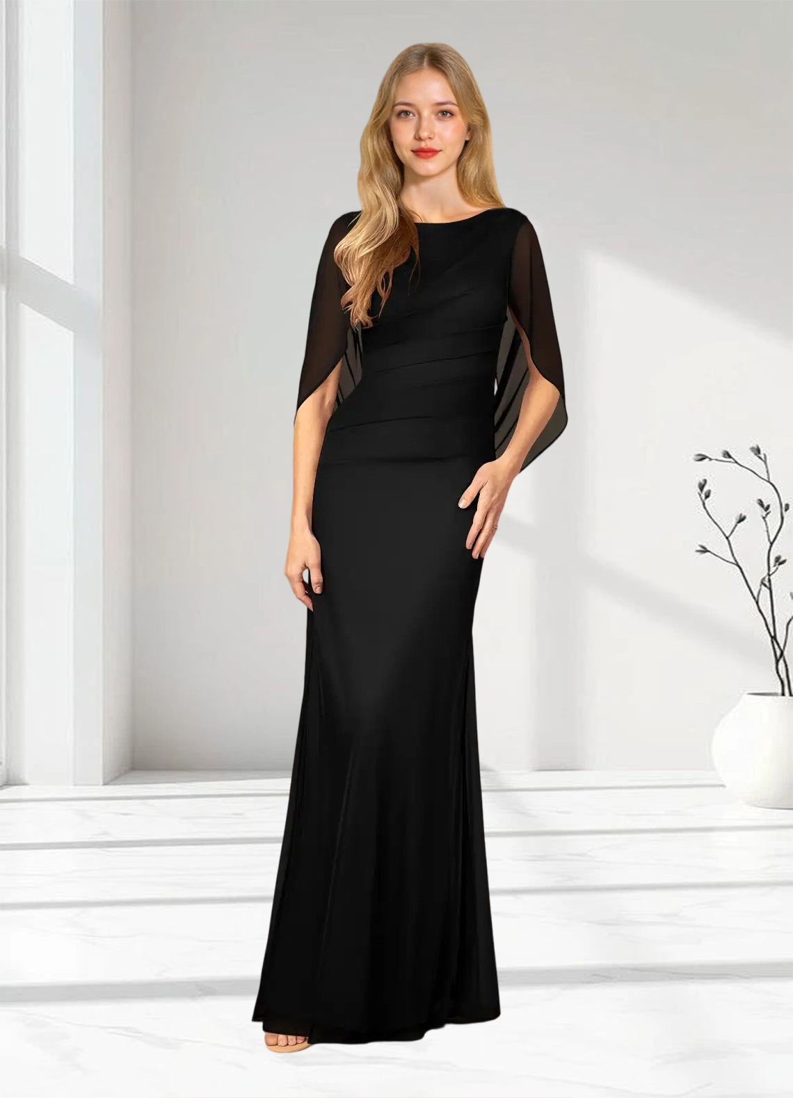 Augday Belladonna Mermaid Scoop Pleated Mesh Dress
