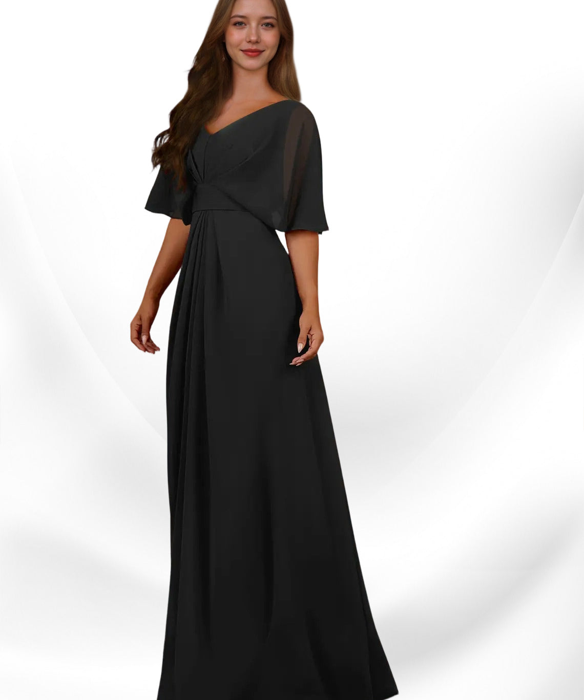 Augday Oksana A-Line V-Neck Pleated Chiffon Dress