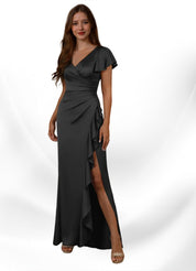 Augday Roya Mermaid V-Neck Pleated Stretch Satin
