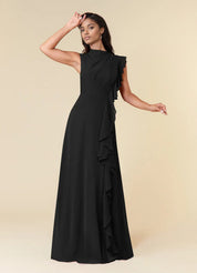 Augday A-Line High Neckline Pleated Chiffon Dress
