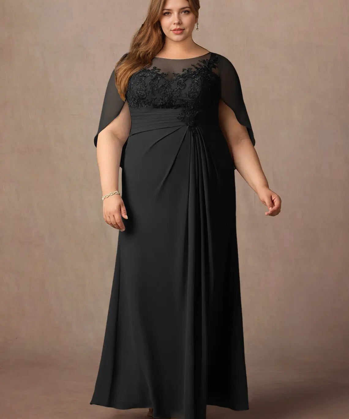 Augday Hera Mother of the Bride Dresses A-Line Lace Capelet Chiffon Dress Plus Size