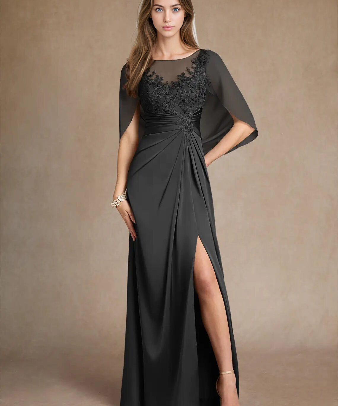 Augday Hera Mother of the Bride Dresses A-Line Lace Stretch Satin Dress