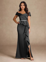 Augday Mermaid Off the Shoulder Stretch Satin Dress