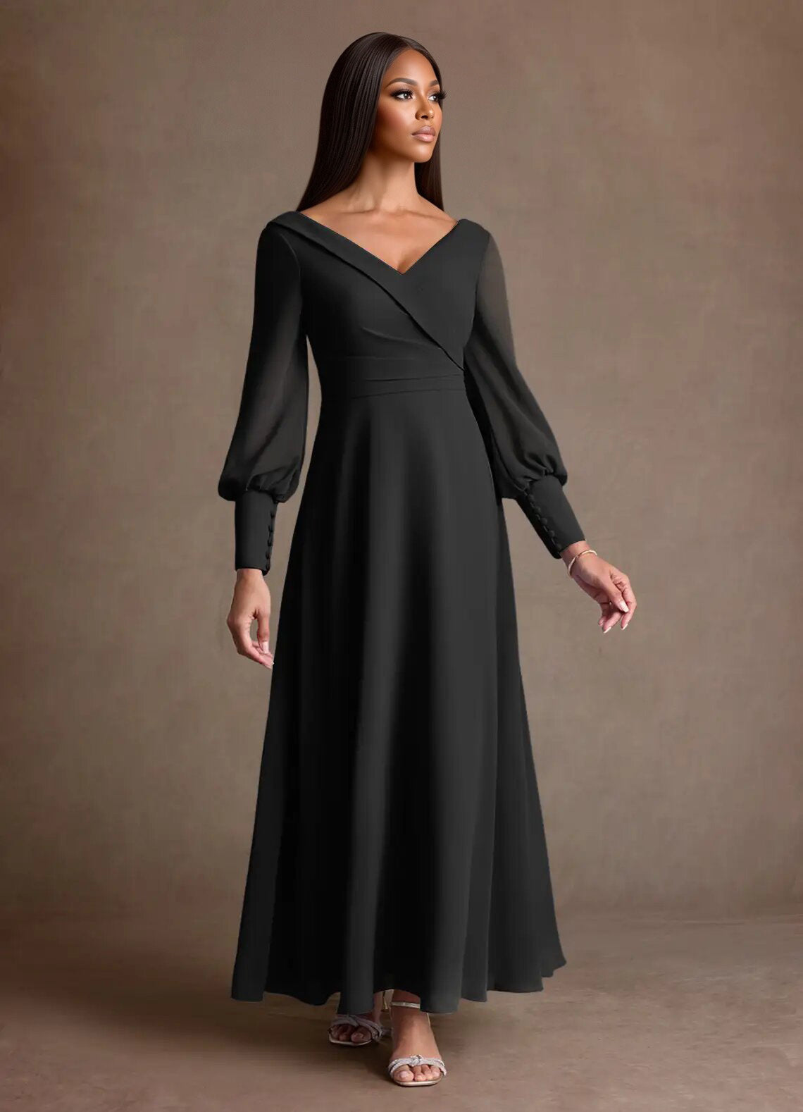 Augday Paterson A-Line Pleated Chiffon Dress