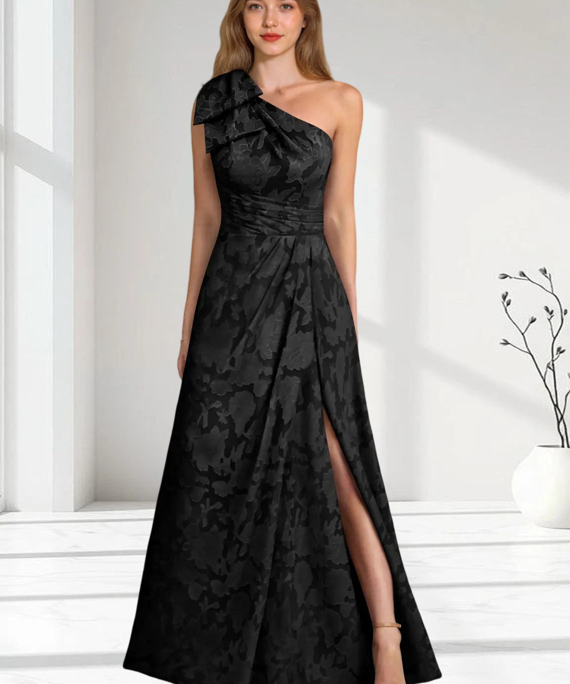Augday Easton Ball-Gown One Shoulder Floral Burnout Dress