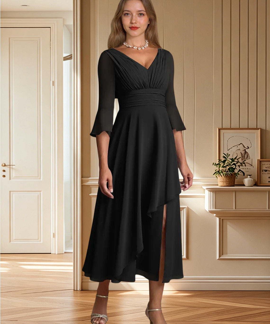 Augday Aerynne A-Line Pleated Chiffon Dress