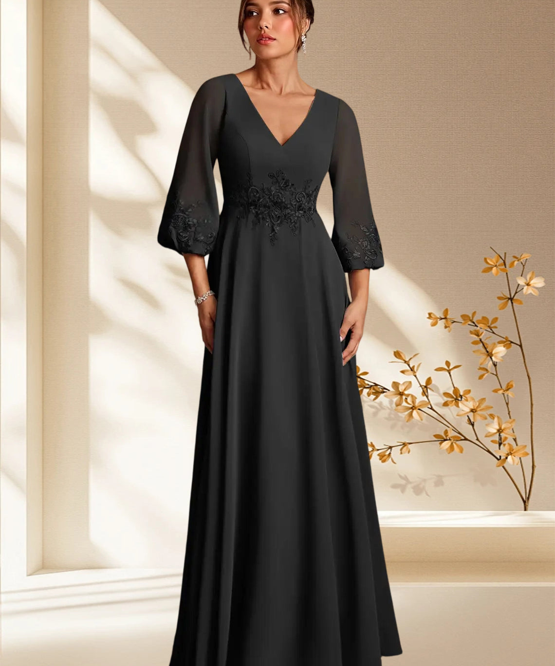 Augday Yorba A-Line Lace Chiffon Dress
