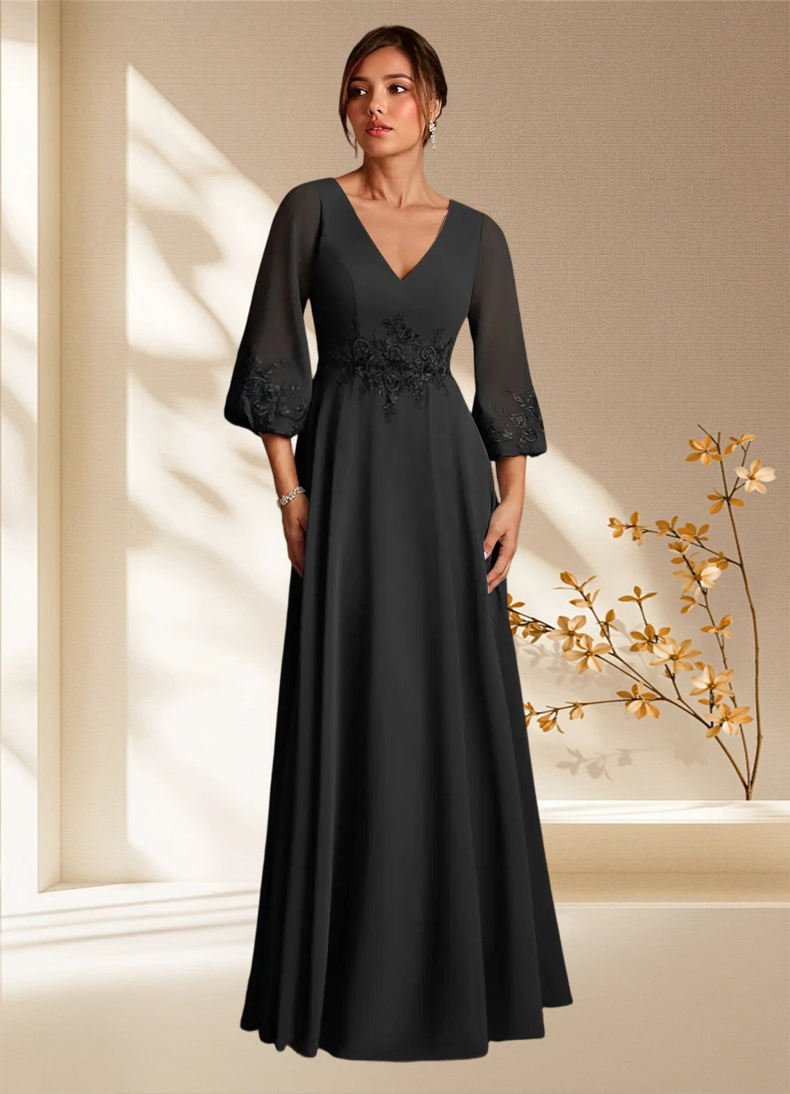 Augday Yorba A-Line Lace Chiffon Dress